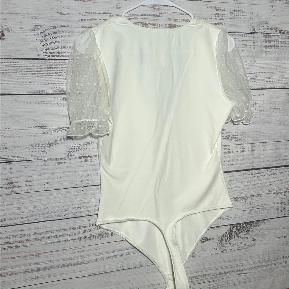 Intimately Free People Bare & Square Bodysuit Sheer Polka Dot Sleeves Ivory NWT - Picture 15 of 16